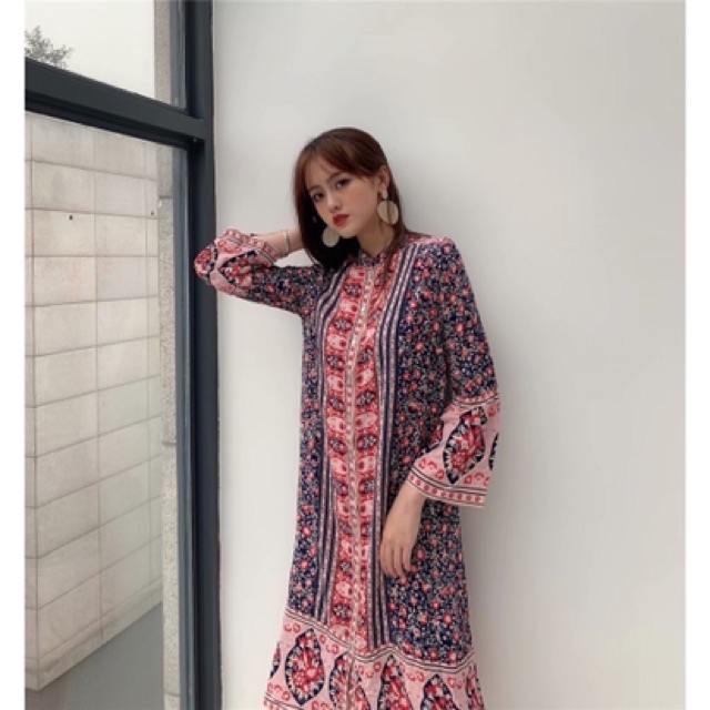 Đầm ZARA họa tiết bohemian tím hồng xinh đẹp DBHM9G69N10