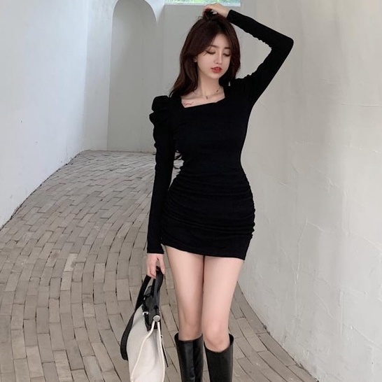 Đầm Tay Phồng Cổ Vuông Thời Trang Mùa Thu Cho Nữ