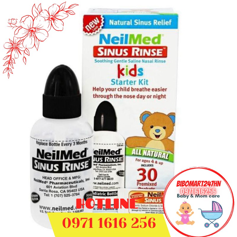 [Bu123]  [Neilmed ] Bình rửa mũi Sinus Rinse kèm 30 gói muối cho bé