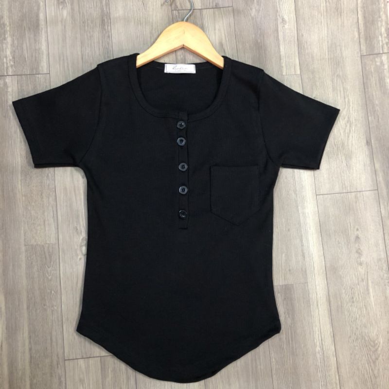 Áo thun nữ cúc thật có túi TAY NGẮN - CH11