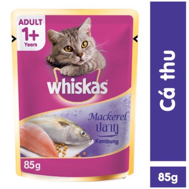 [Hoàn 10% tối đa 15K khi nhập mã STL611593] Thức ăn cho mèo Whiskas vị cá thu dạng pate túi 85g