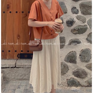 Chân váy linen xòe dài dáng A kèm đai
