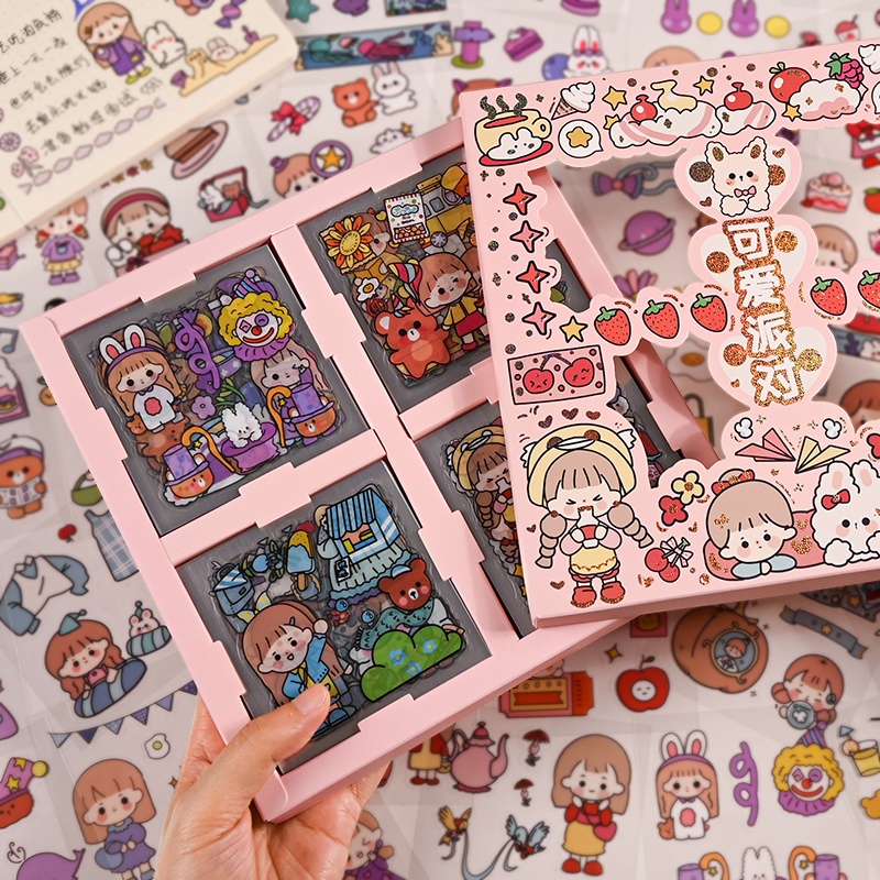 Sticker hình dán hoạt hình dễ thương trang trí sổ tay bé gái