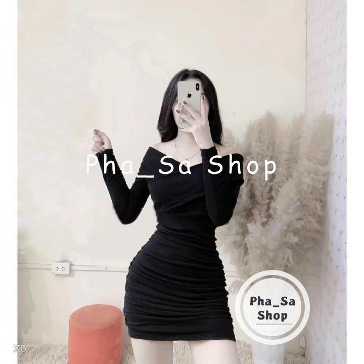 Đầm Váy Nữ Cổ V Tay Dài Thân Dáng Ôm Body Màu Sắc Trẻ Trung Quyến Rũ Siêu Xinh