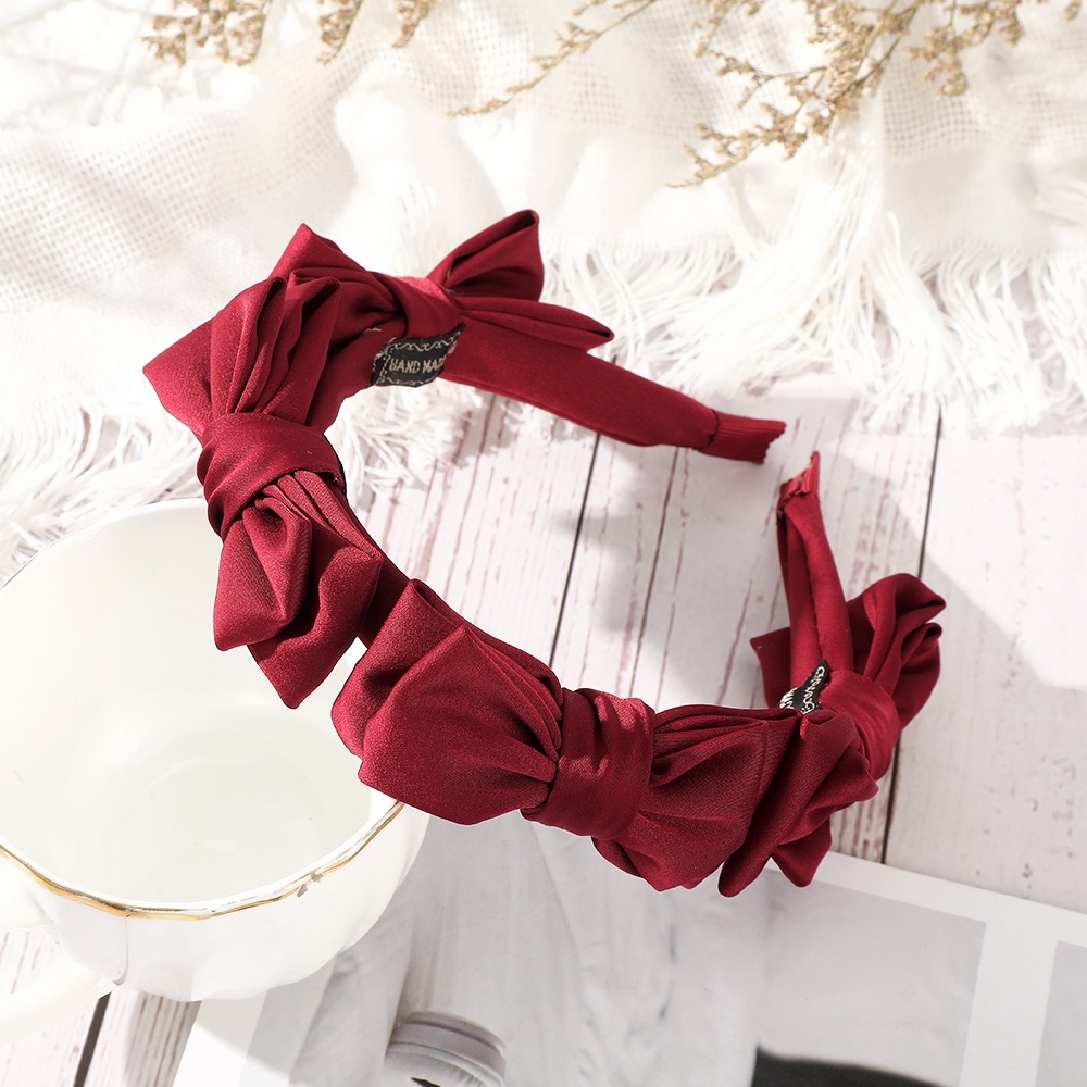 Băng đô Haimeikang phối nơ hai lớp vải satin bản rộng ba chiều phong cách Pháp cổ điển cá tính thời trang cao cấp