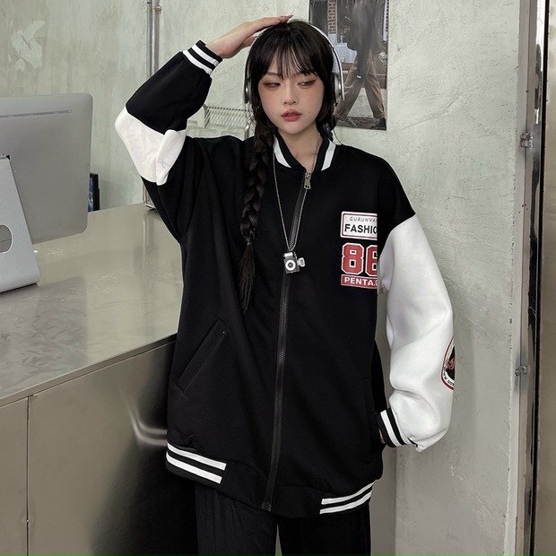 Áo Khoác Nỉ Bomber 86 Unisex Nam Nữ 2 Màu Đen Xám Form Rộng Ulzzang NB03 | BigBuy360 - bigbuy360.vn