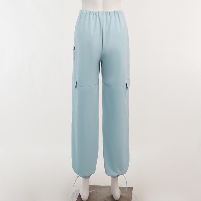 Quần Dài Lưng Cao Phối Túi Thiết Kế Dây Rút Thời Trang Đường Phố Cá Tính Cho Nữ