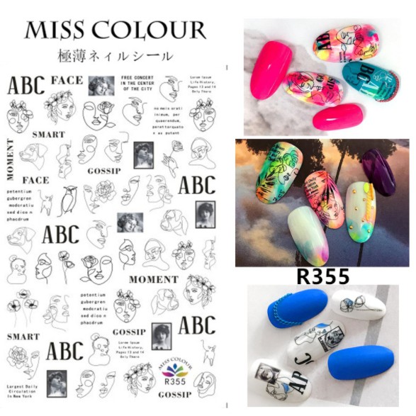 Sticker 3D Face One Line - Hình dán móng R355