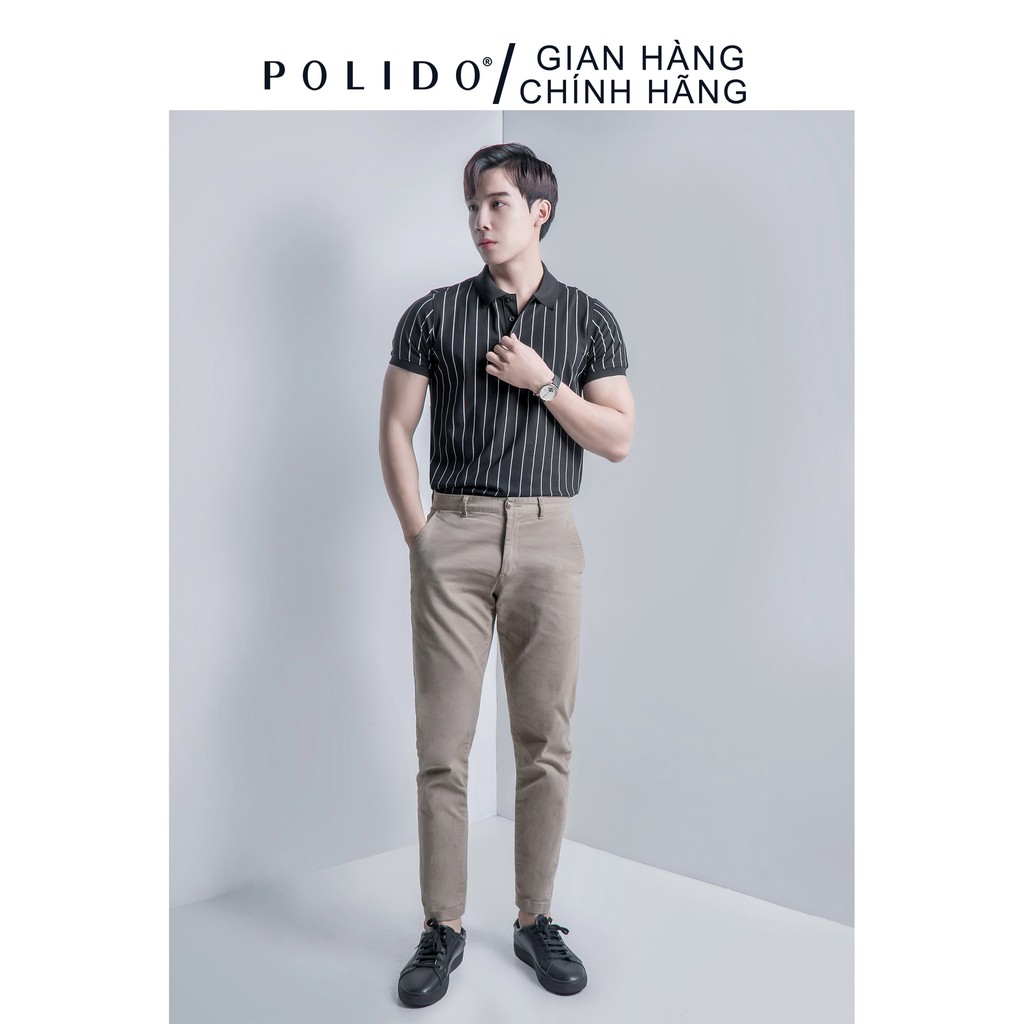 Áo Polo Nam CEFFYLO In Họa Tiết Kẻ Sọc Đen Slimfit Chất Vải Cotton 100% Co Giãn Thấm Hút