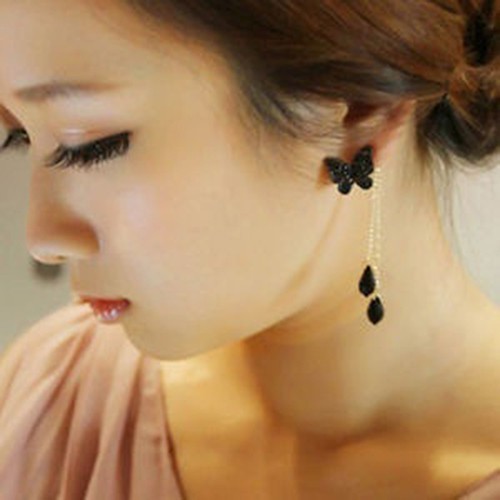 Hoa tai hợp kim dáng dài mặt hình bướm cho nữ