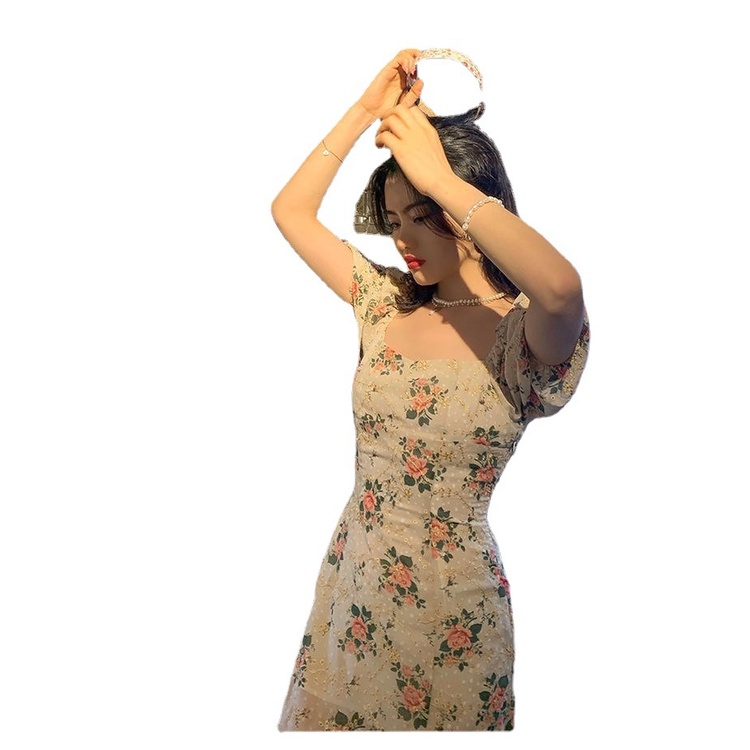 Đầm Tay Phồng Cổ Vuông Dáng Dài Phong Cách Pháp Thời Trang Mùa Hè 2022 Cho Nữ