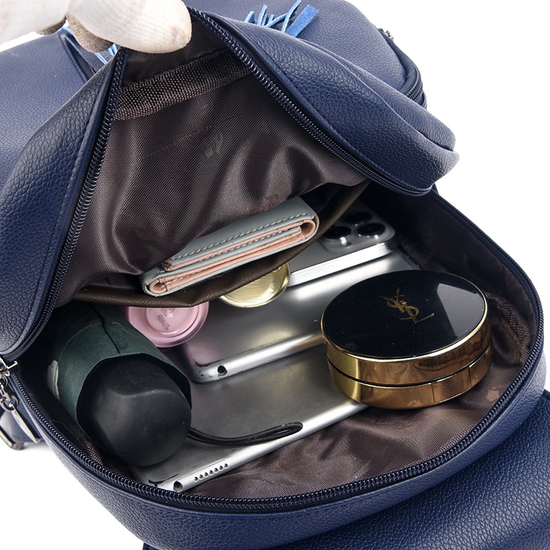 Balo CHUWANGLIN từ da cỡ lớn phối tua rua thời trang dành cho nữ