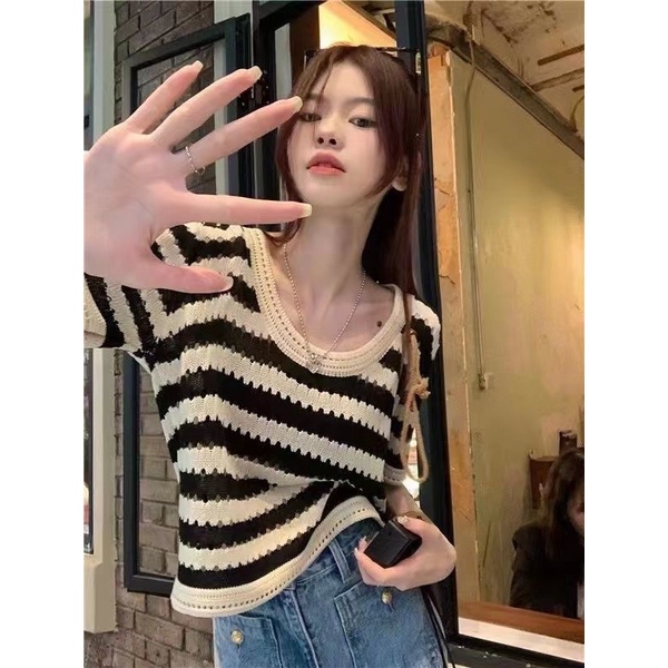 Áo Thun Croptop Nữ Dệt Kim Len Mongtogi Siêu Hot  (AT011）