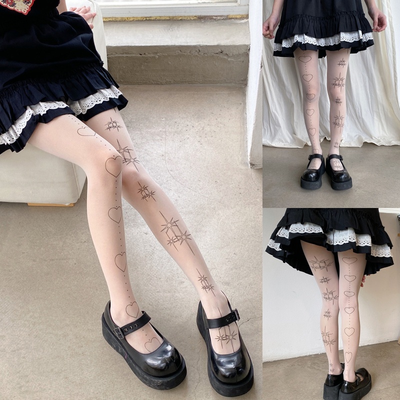 Xixi Quần Tất Lụa Mỏng In Họa Tiết Ngôi Sao Trái Tim Phong Cách Lolita Nhật Bản Dành Cho Nữ