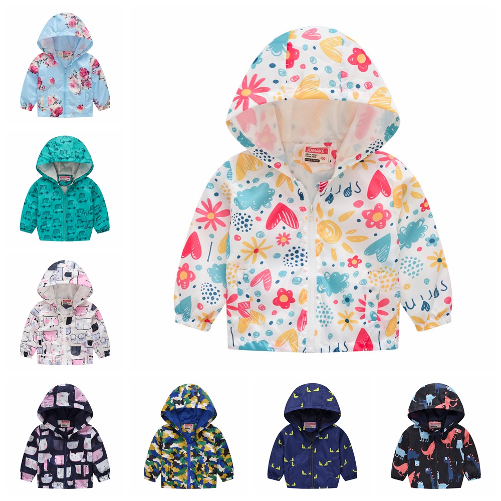 Girl Jacket Clothes Print Kids Outerwear with Hat Long Sleeve Baby Boy Jacket Zip Outfit