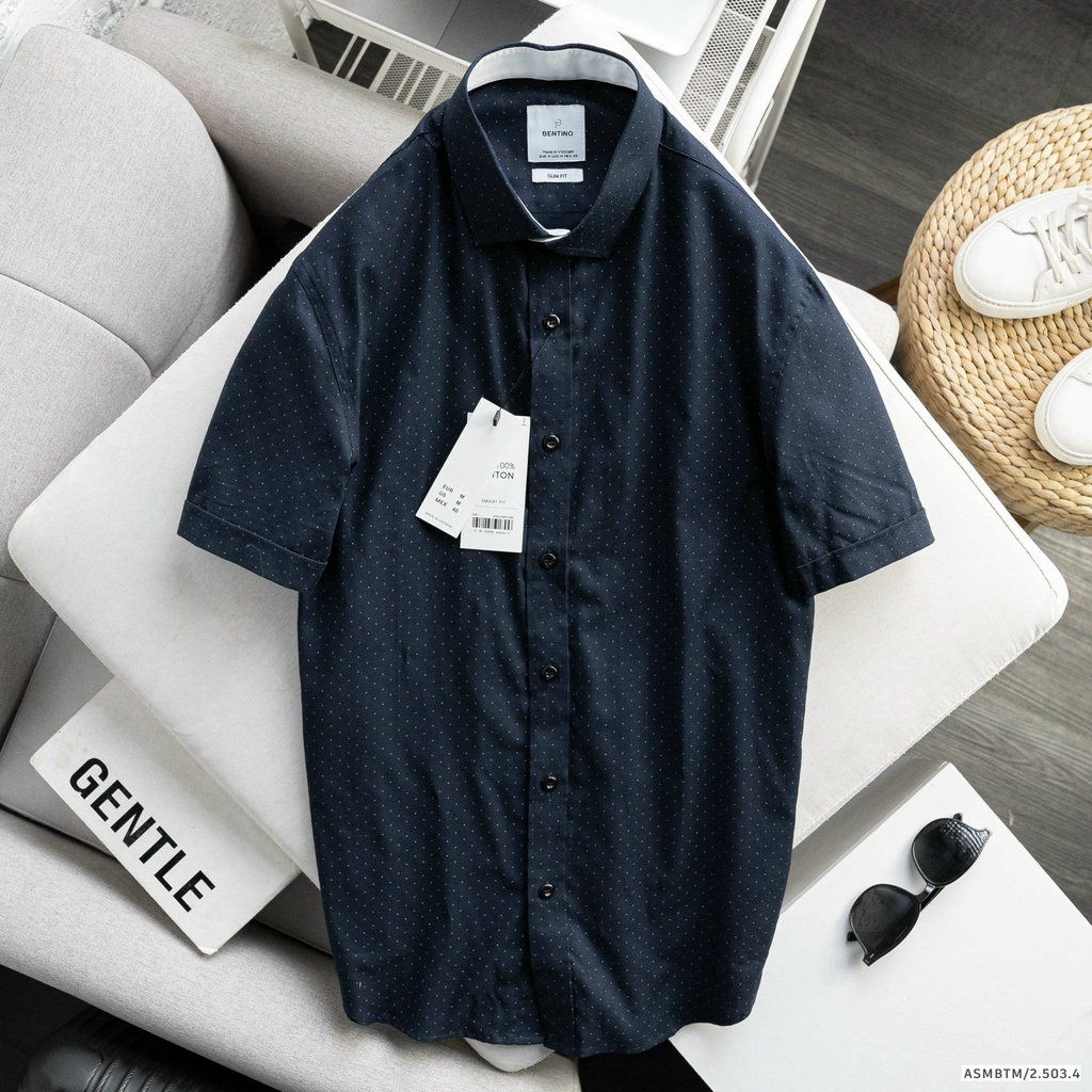 Áo sơ mi nam ngắn tay BT, form slimfit chất vải cotton thấm hút mồ hôi, Hàng VNXK