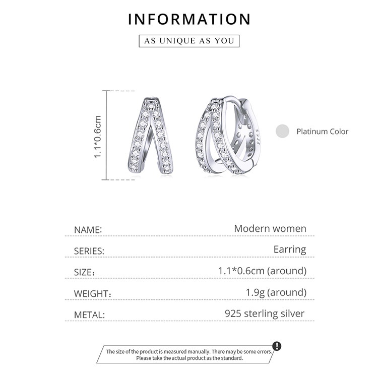 Bông tai Bamoer SCE1187 bạc Sterling 925 đính đá Zircon pha lê phong cách hiện đại không gây dị ứng cho nữ