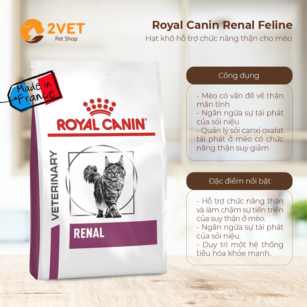 Royal Canin Renal Feline - Thức Ăn Hỗ Trợ Chức Năng Thận Cho Mèo - Túi 2Kg - Đồ Ăn Hạt Khô Cho Mèo