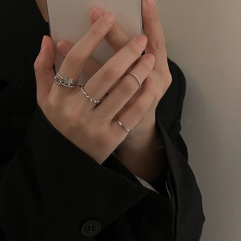 Bộ 4 nhẫn hợp kim một lớp và hai lớp trang trí bươm bướm phong cách Hàn Quốc thời trang cho nữ