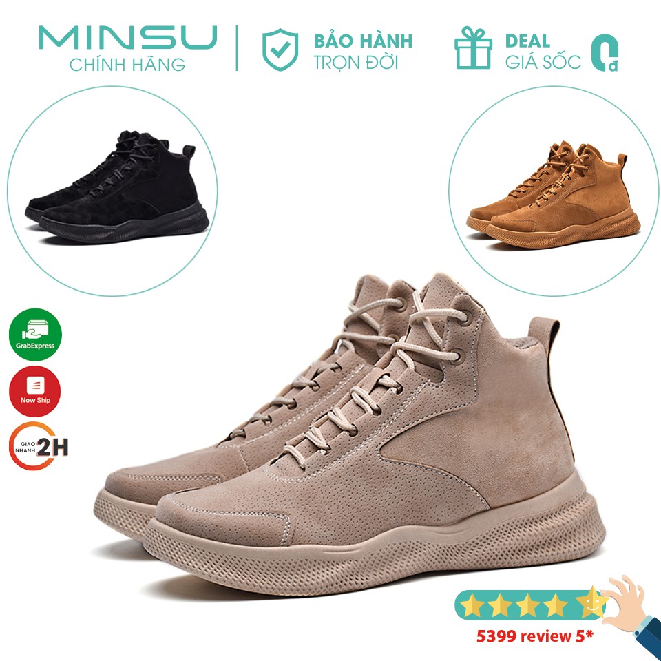 Giày Boots Cổ Cao Nam MINSU M3401, Bốt Cao Cổ Hàn Quốc Thiết Kế Da Lộn Ấn Tượng Phù Hợp Mang Giày Đi Chơi, Đi Phượt