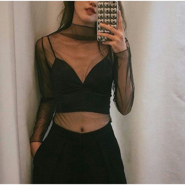 Áo lưới xuyên thấu tay dài quyến rũ dành cho nữ | BigBuy360 - bigbuy360.vn