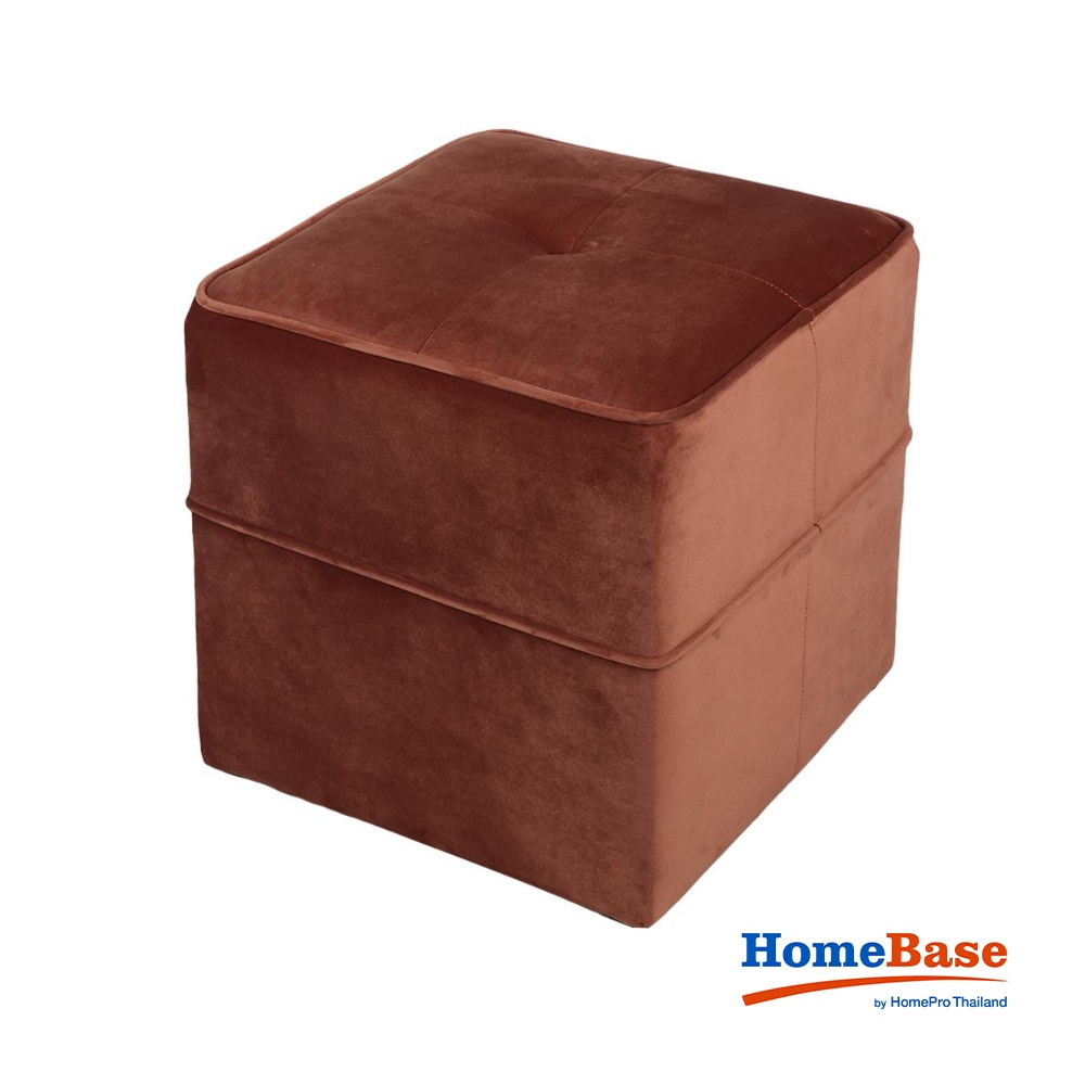 HomeBase FURDINI Ghế đôn vuông bằng gỗ bọc vải cao cấp có đệm lót mousse W40xH40xD41.5cm màu hồng