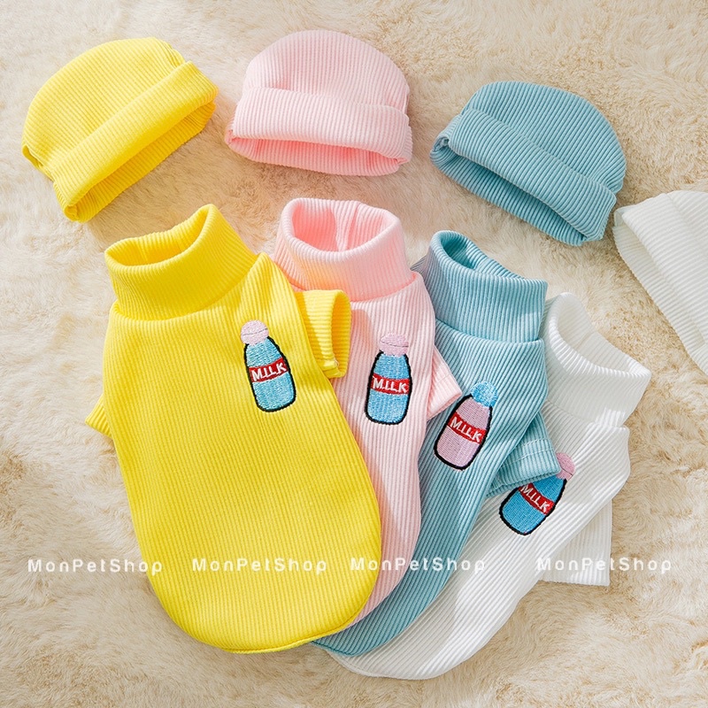 [HOT][Có sẵn] Set áo thun len tăm + mũ cho chó mèo