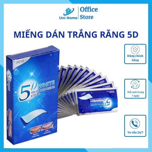 1 Miếng dán trắng răng 5D  White Teeth Whitening Strips - Miếng dán trắng răng an toàn - không bào mòn - ít ê buốt