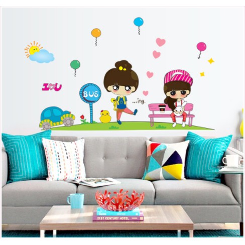 Decal  trang trí những cô gái hoạt hình đáng yêu