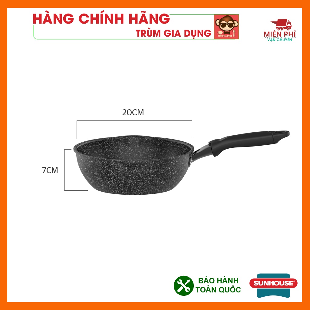 Chảo chống dính bếp từ đáy sâu vân đá, dùng được trên mọi loại bếp, miệng rót, chảo Sunhouse kích thước 20,26,28,30cm