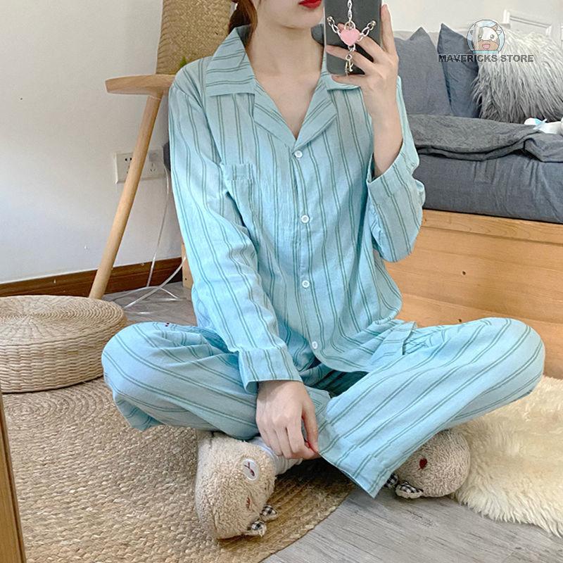Bộ đồ ngủ pijama dài tay họa tiết kẻ sọc mới