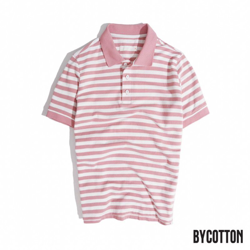 Áo Thun Polo Nam Cổ Bẻ Sọc Hồng BY COTTON Light Pink Stripe Polo