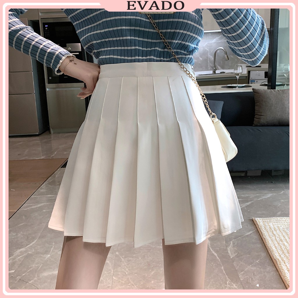 Chân váy tennis xếp li màu trắng đen xếp ly skirt cạp lưng cao ngắn chữ a phong cách ulzzang EVADO CV02