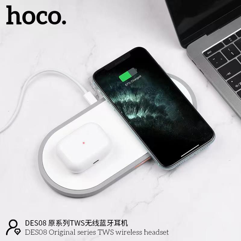 Tai nghe bluetootj Hoco DES.08, V5.1, kết nối xa 10m, pin 300mAh, định vị, đổi tên - tặng kèm case ( đen )+3 nút cao su