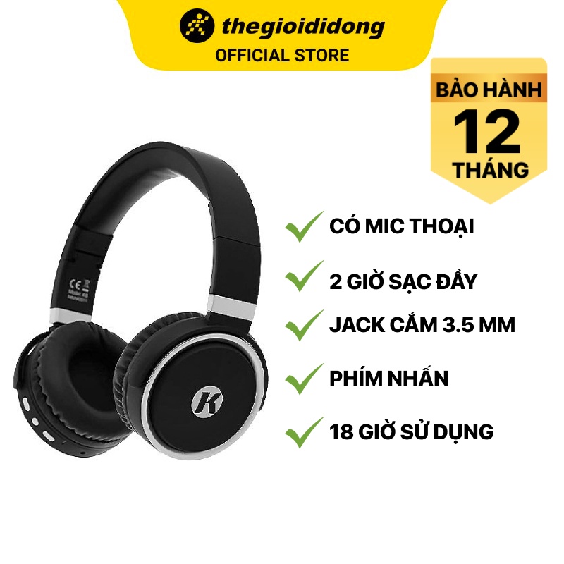 Tai nghe Bluetooth Chụp tai Kanen K6 Đen - Chính hãng BH 12 tháng