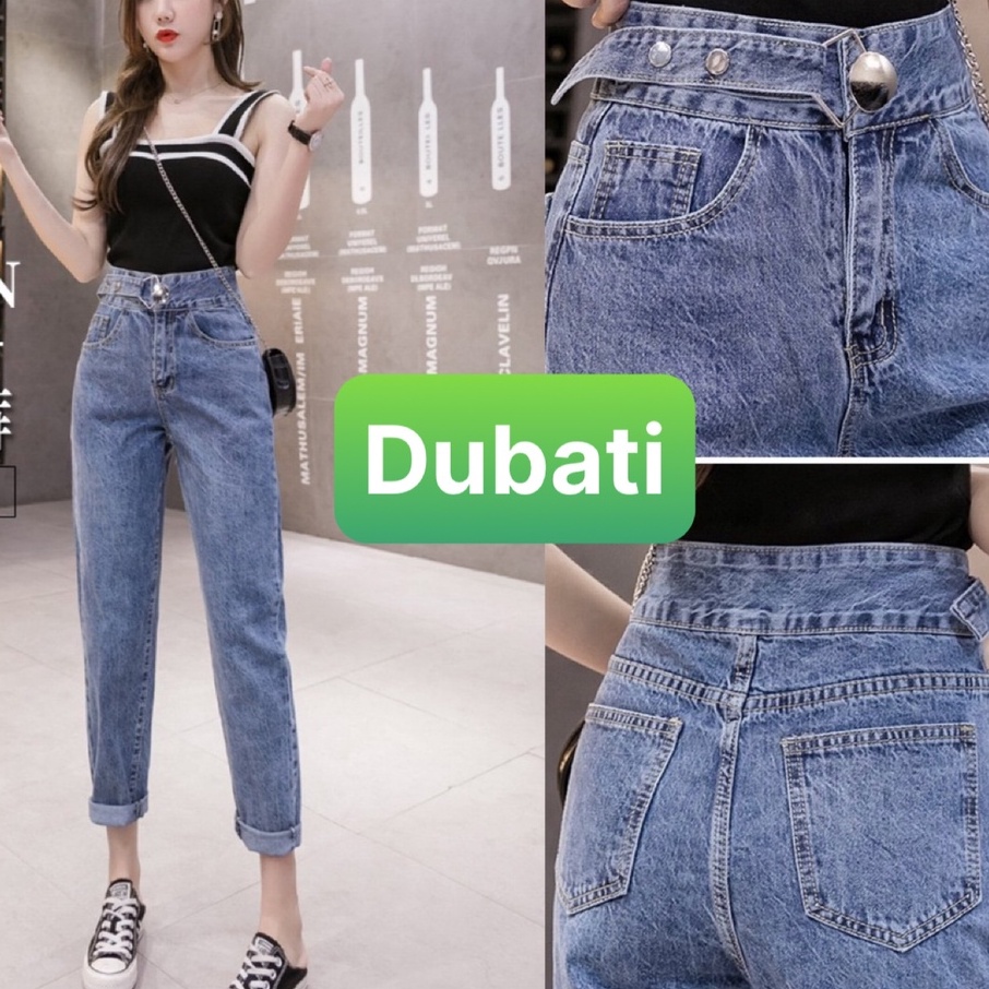 QUẦN JEAN NỮ CHẤT BÒ XANH KHÓA KIỂU NÚT DÂY NÂNG MONG LƯNG CAO HOT TREND HÀN QUỐC SÀNH ĐIỆU- DB 125- DUBATI FASHION