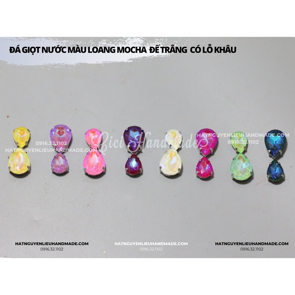 Túi 10 hạt Đá giọt nước màu loang Mocha đế trắng có lỗ khâu Cici Handmade hạt cườm nguyên liệu tự làm đính kết váy áo