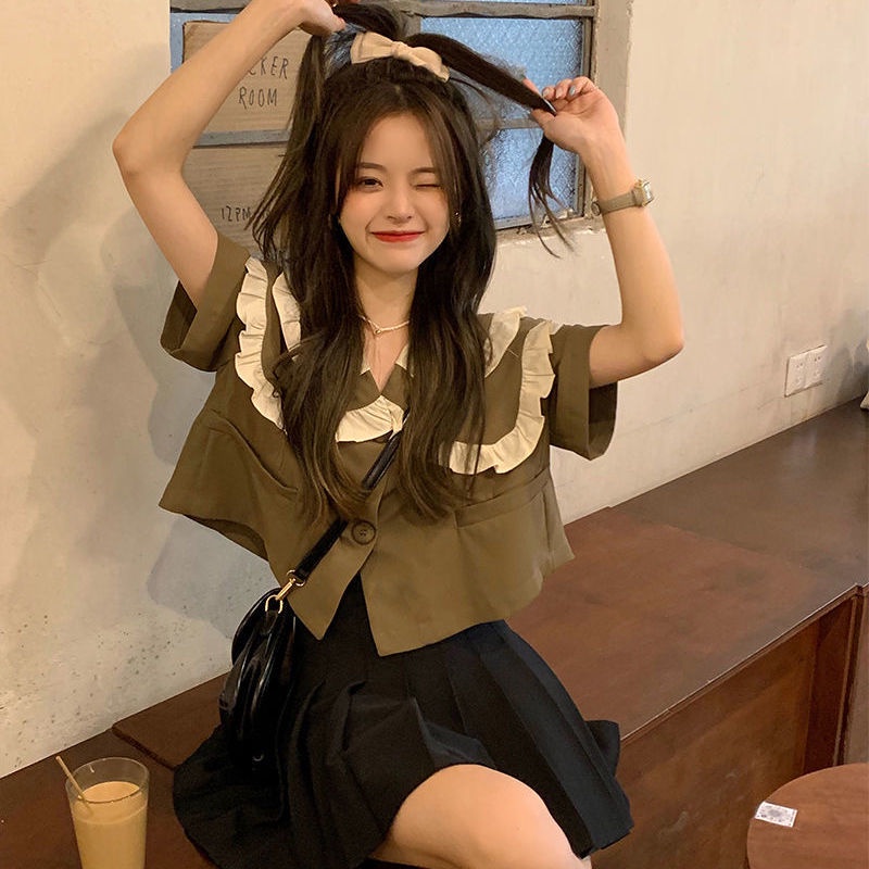 Áo sơ mi tay ngắn cổ búp bê dáng rộng thiết kế mới thời trang cho nữ