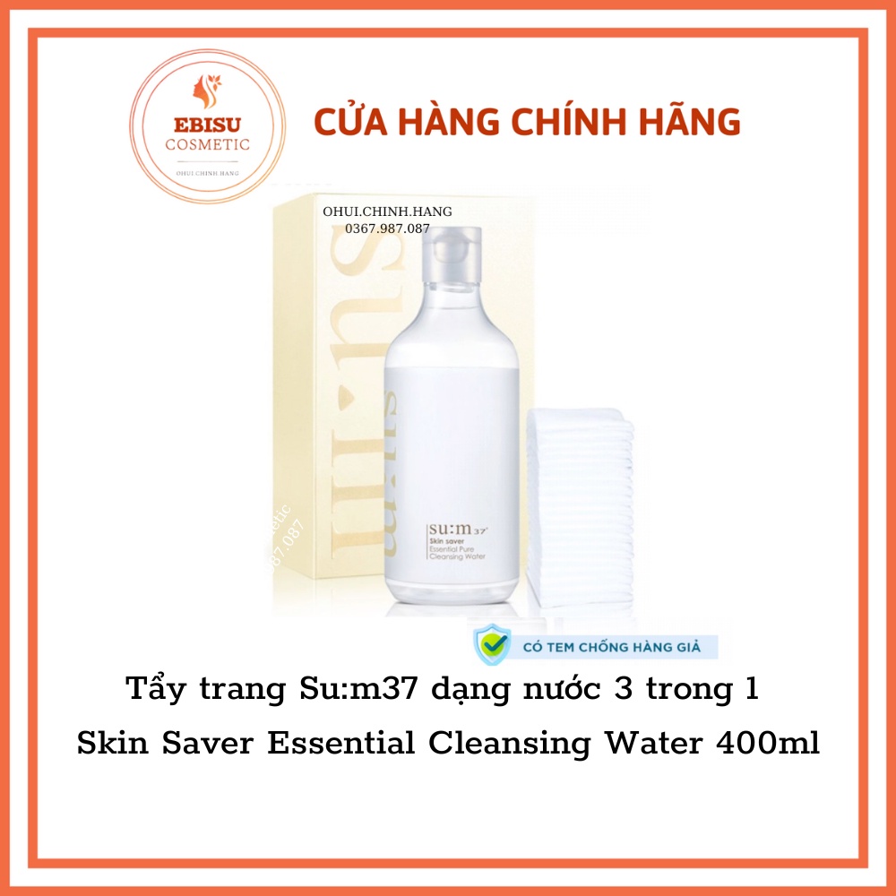 Tẩy trang Su:m37 dạng nước 3 trong 1 Skin Saver Essential Cleansing Water 400ml_CÓ TEM CHÍNH HÃNG
