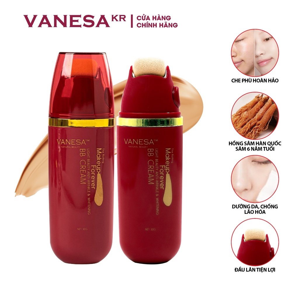 Kem nền che khuyết điểm BB Cream Roller kem lót tinh chất hồng sâm Vanesa lâu trôi, kiềm dầu