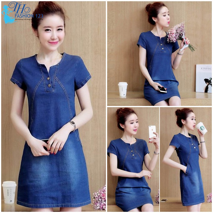 Đầm jean đầm nữ suông tay ngắn đi dự tiệc dạo phố TH234 | BigBuy360 - bigbuy360.vn