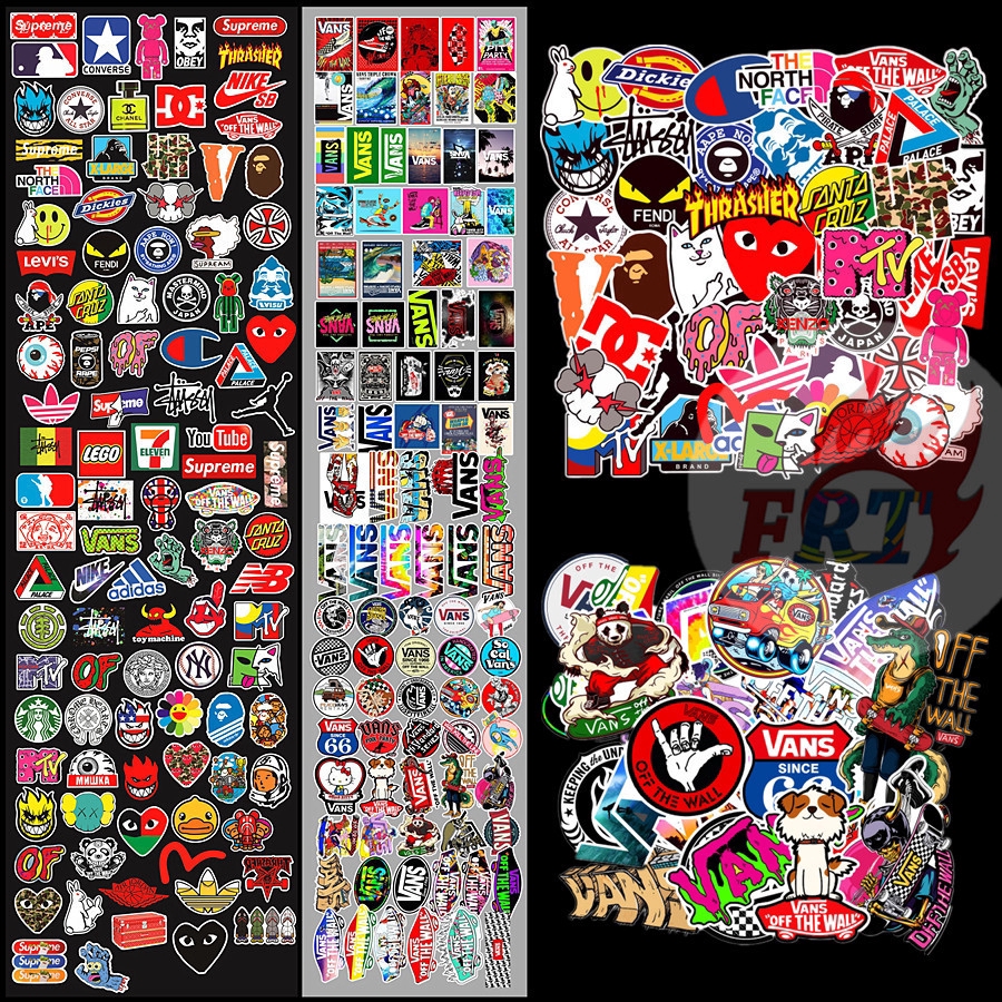 Set 200 Miếng Dán Logo &amp; Vans Trang Trí Đa Năng