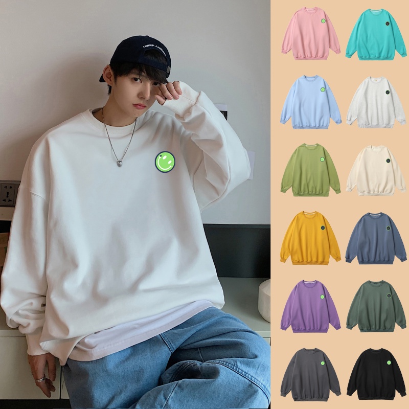 Áo hoodie IFNICEFUTURE chồng đầu dáng rộng tay dài in hình mặt cười thời trang mới cho nam