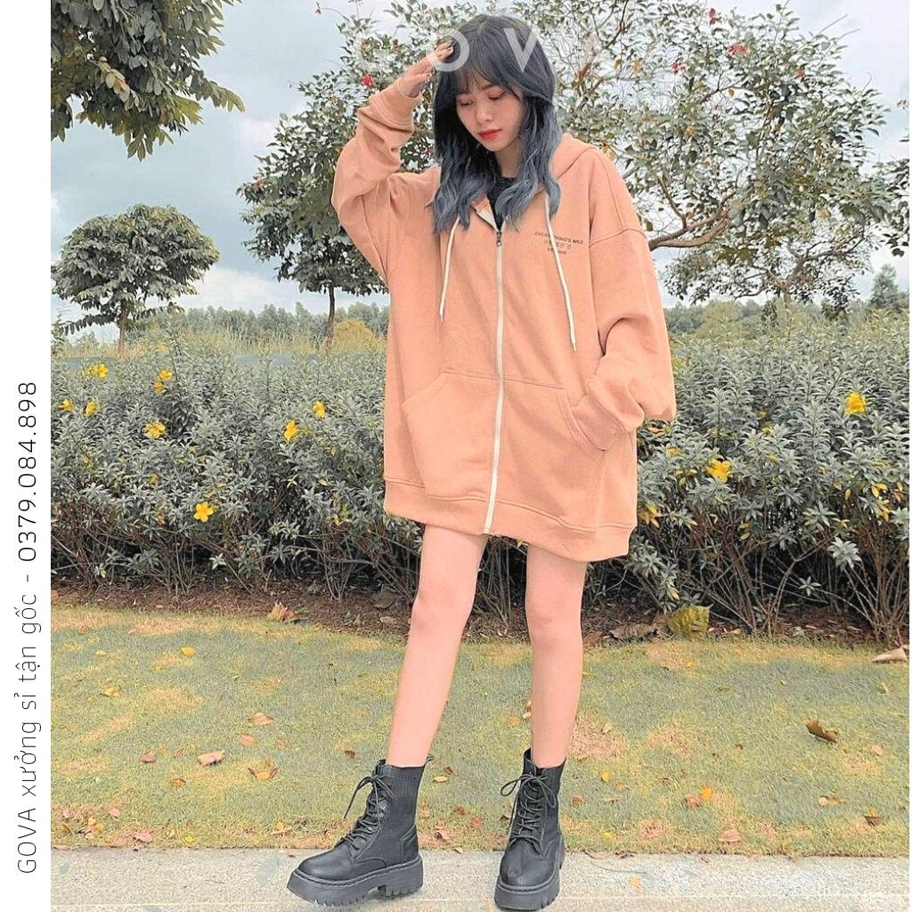 Áo khoác nỉ Hoodie MẶT CƯỜI Dây Kéo form rộng áo nỉ bông nữ Unisex AKN4 GOVA