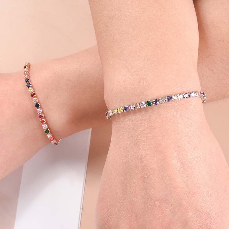 Vòng Tay Đính Đá Zircon Màu Cầu Vồng Sang Trọng Thời Trang Cho Nữ
