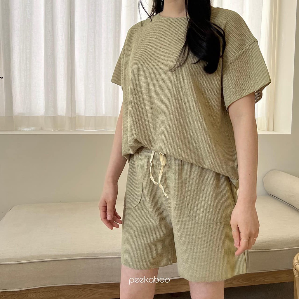 Đồ bộ quần áo cộc tay hachi bé trai gái baby chất len lưới thêu nhẹ mềm mát PEEKABOO Hàn Quốc thời trang trẻ em 2022