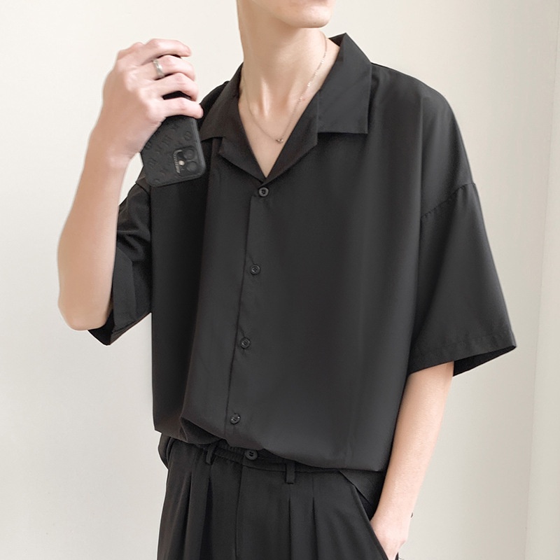 Áo sơ mi tay ngắn nam nữ form rộng, sơ mi cộc tay unisex Hàn Quốc, chất vải lụa dãn Teechan