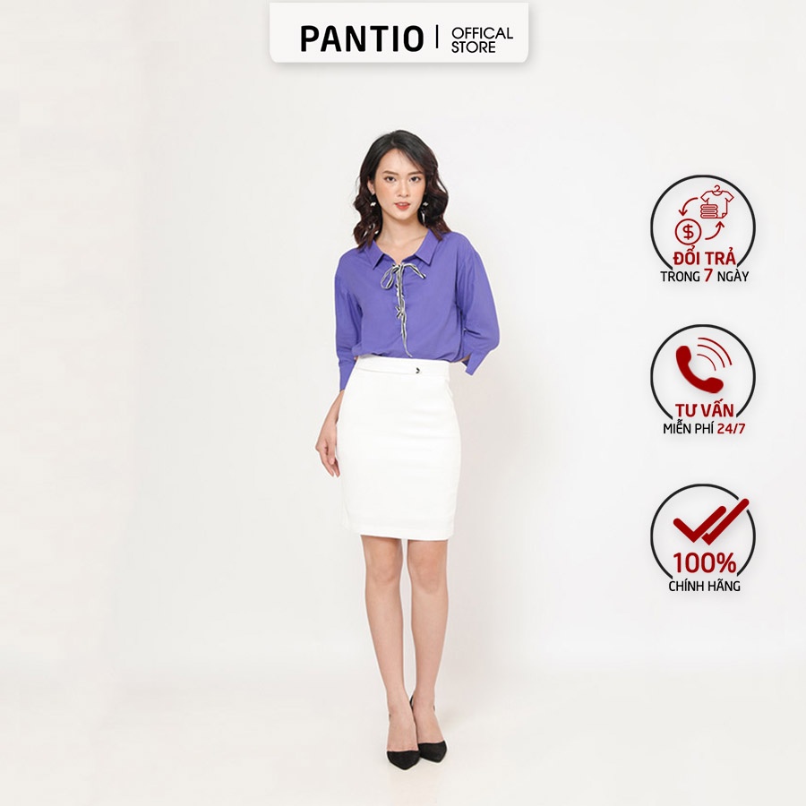 FAS51877 - Áo sơ mi tay lỡ thiết kế đơn giản cổ áo có dây rút - PANTIO