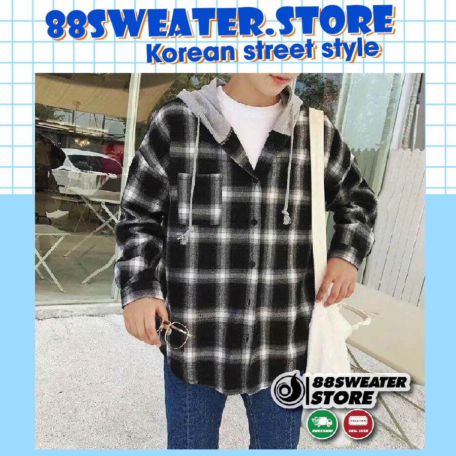Áo Khoác Sơ Mi Caro Flannel có nón nhiều màu Unisex | BigBuy360 - bigbuy360.vn