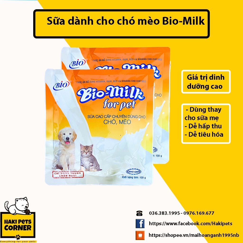 Sữa cho mèo con, Sữa Bio Milk 100g cho chó mèo